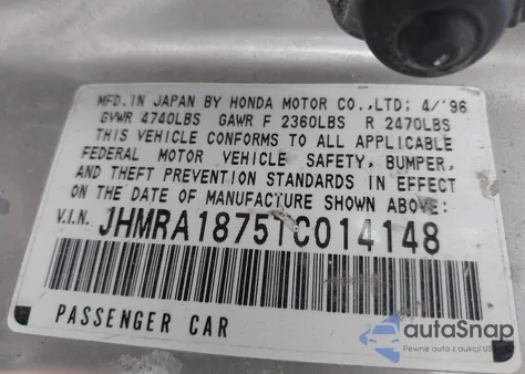 1996 Honda Odyssey Ex из США, поврежденный, VIN JHMRA1875TC014148